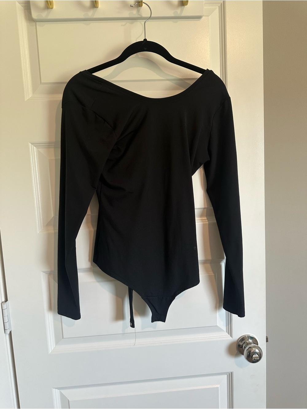 SPANX Black Long-Sleeve Asymmetric Bodysuit